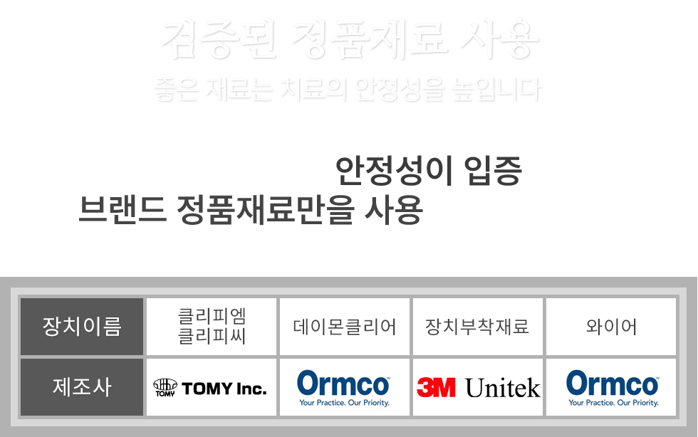 검증된 정품재료 사용